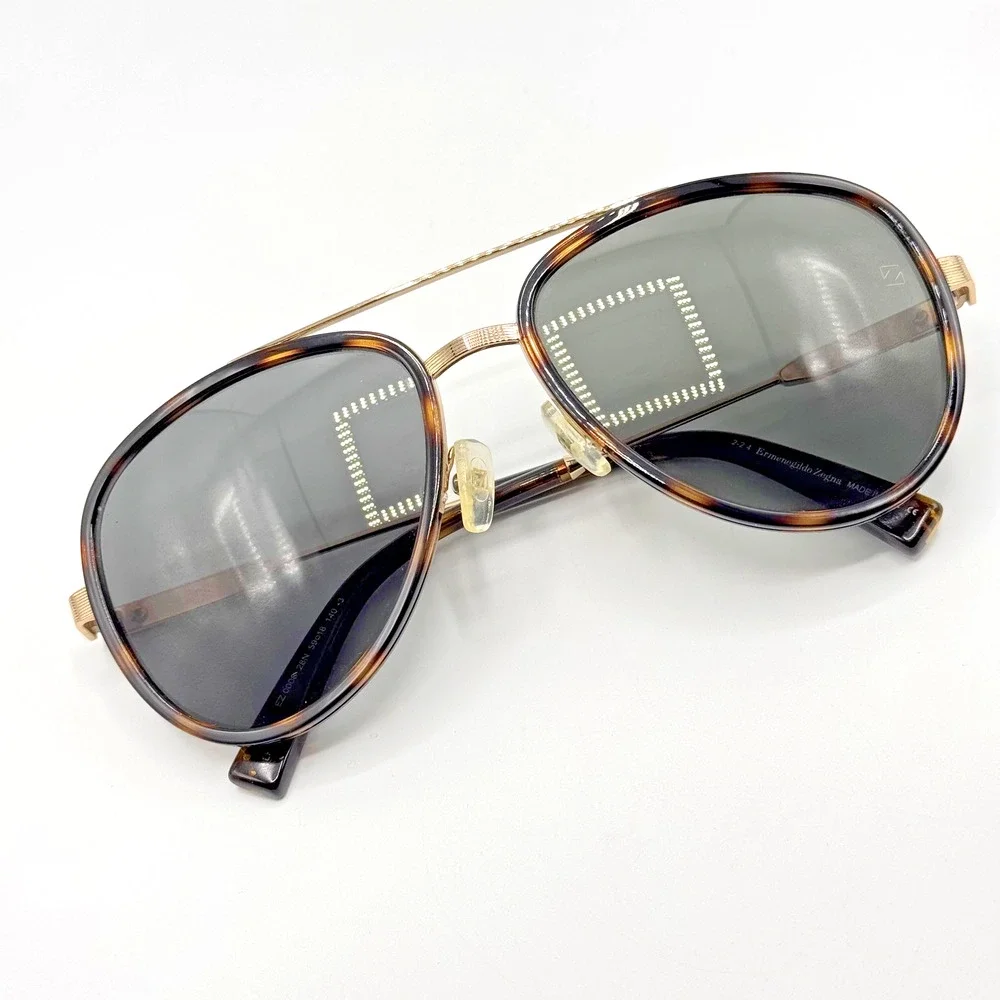 Ermenegildo Zegna Sunglasses EZ0008 28N Mens Tortoise Aviator Green Lens 58mm
